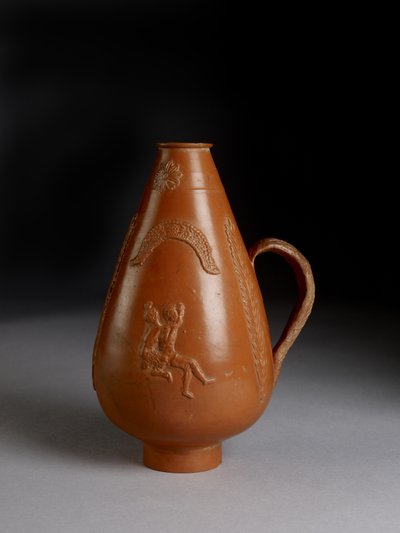 Jarra piriforme con decoración aplicada de leopardo o guepardo atacando a un convicto, Pan borracho violando a una ménade de Roman
