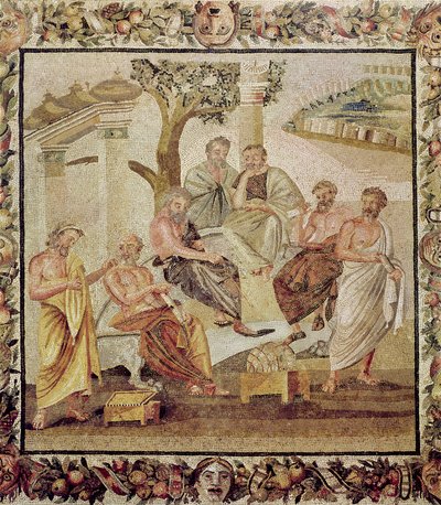 Platón Conversando con sus Discípulos, de la Casa de T. Siminius, Pompeya (mosaico) de Roman