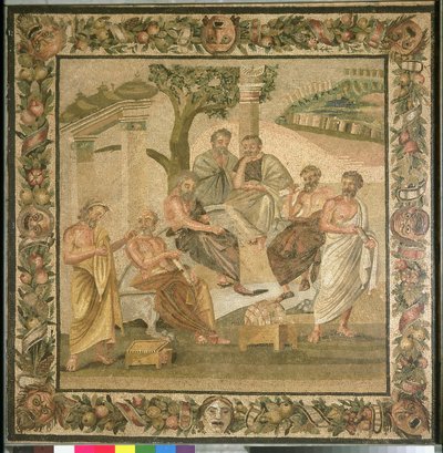 Platón conversando con sus alumnos, de la Casa de T. Siminius. Pompeya (mosaico) de Roman