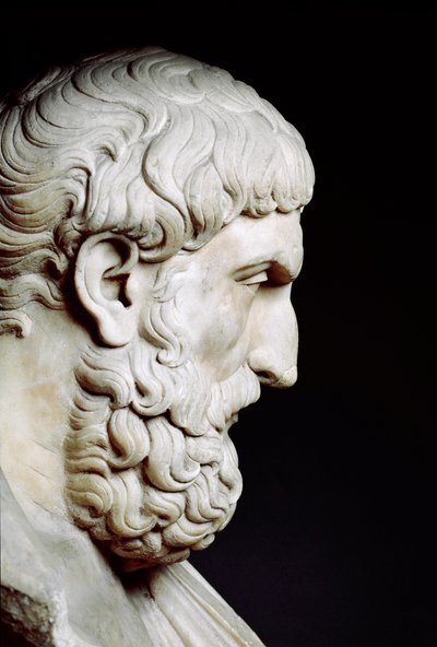 Retrato de Epicuro (341-270 a.C.), busto de mármol de Roman