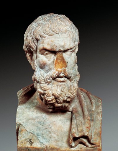 Retrato de Epicuro (341-circa 270 a.C.), filósofo griego, c. 100-150 d.C. (busto de mármol) de Roman