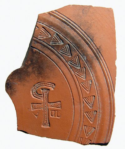 Fragmento de cerámica con una combinación de letras que forma una abreviatura del nombre de Jesucristo, África del Norte, c.siglo IV d.C. de Roman