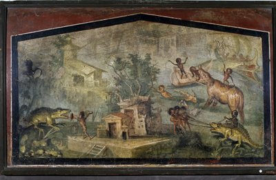"Pigmeos cazando cocodrilos y elefantes" de Pompeya de Roman