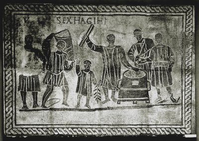 ARTE ROMANO: Medición del grano (maíz). La dote de maíz que Cayo Graco ..., siglo II d.C. (mosaico) de Roman