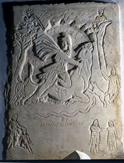 Relieve que representa a la divinidad iraní Mitra (o Mitra) sacrificando al toro, un animal asociado con ella. Siglo IV. Palazzo dei Conservatori, Roma de Roman