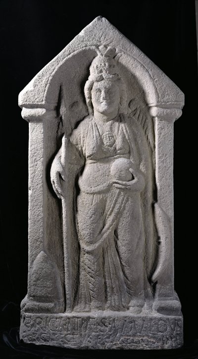 Escultura en relieve que representa a Brigantia, una diosa nativa del norte de Gran Bretaña, como una diosa romana, de Birrens, Middlebie, Dumfriesshire de Roman