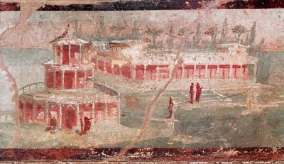 Paisaje fluvial con pórtico (detalle) (fresco) de Roman