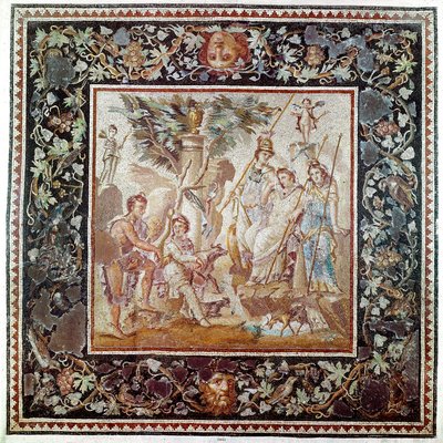 Arte romano: "Juicio de Paris" Mosaico de la casa del Atrio, sitio de Antioquía en Turquía. 115-150 d.C. Sol 1,86 m París, Museo del Louvre de Roman