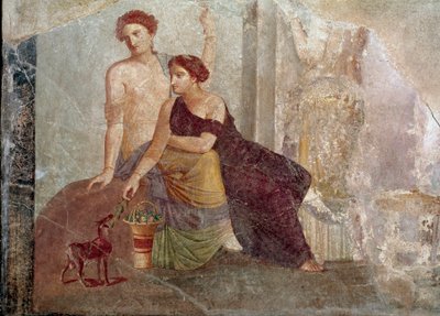 Arte romano: "Dos mujeres jugando con una cabra" Fresco del siglo I a.C. París, Museo del Louvre de Roman