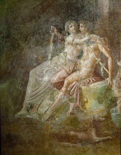 Arte romano: "Venus y Marte". Fresco de la Casa del Guitarrista en Pompeya. 3er estilo. Museo Arqueológico Nacional, Nápoles de Roman