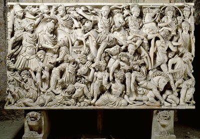 Arte romano: sarcófago Ludovisi con escena de batalla entre romanos y bárbaros de Roman