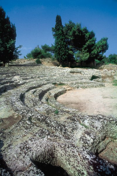 Restos romanos de Pollentia, detalle del anfiteatro, Alcudia, Mallorca, España de Roman