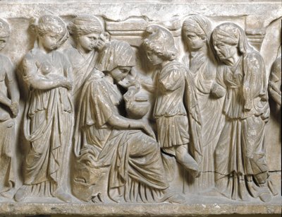 Antigüedad romana: "La tristeza de Fedra enamorada y rechazada por Hipólito". Bajorrelieve de sarcófago llamado "Fedra e Hipólito". Siglo III d.C. Palermo, Museo Arqueológico Nacional de Roman