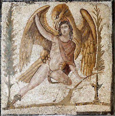 Arte romano: Ganimedes es llevado por un águila. Mosaico de una villa de la familia del emperador Septimio Severo. Finales del siglo II d.C. Roma, Museo Nacional Romano de Roman