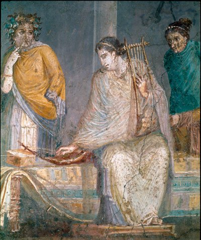 Arte romano: un citarista. Fresco del sitio de Castellammare di Stabia cerca de Nápoles. Siglo I d.C. de Roman