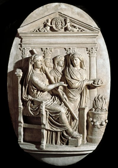 Arte romano: una escena de sacrificio en Vesta (Hestia) de Villa Albani (bajo relieve) de Roman