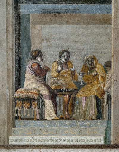 Arte romano: una bruja y la preparación de un filtro mágico. Mosaico basado en el original de Dioscórides de Samos (siglo II a.C.) en la casa de Cicerón en Pompeya de Roman