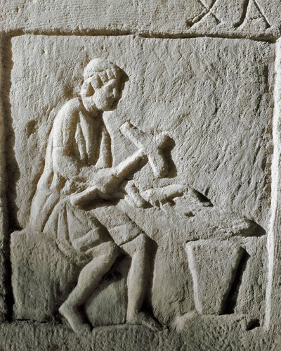 Arte romano: detalle de una estela que representa a un herrero golpeando metal en un yunque. De Constantinopla. Siglo I a.C. Estambul, Museo Arqueológico de Roman