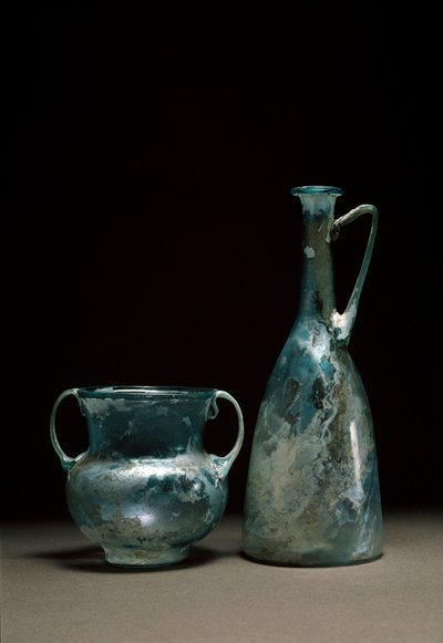 Arte romano: botellas de vidrio. Siglo I y II d.C. Museo Nacional de Arte Romano Madrid de Roman