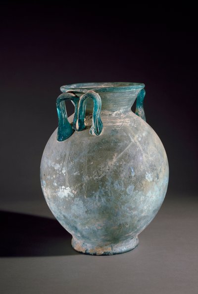 Arte romano: jarrón de vidrio con asa. De Pompeya, Italia. Museo Arqueológico Nacional, Nápoles de Roman