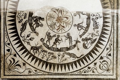 Arte romano: caza y pesca de pigmeos. Mosaico del siglo III. Museo Nazionale Romano (o delle Terme) Roma de Roman