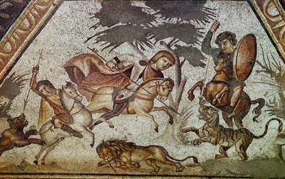 Arte romano: mosaico de las estaciones del patio de la villa de Constantino de 