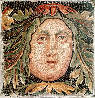 Arte romano: mosaico que representa la cabeza de una deidad marina. Siglo III d.C. Roma, Museo Nazionale Romano de Roman