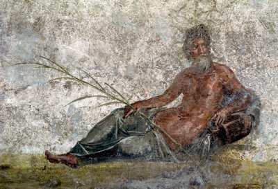 Arte romano: representación del dios Río. (detalle) Fresco de la casa de las Vestales en Pompeya. Siglo I d.C. París, Museo del Louvre de Roman