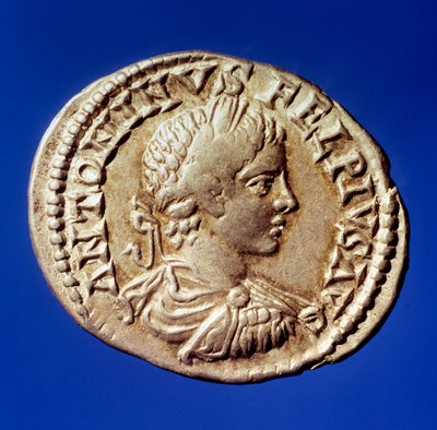 Arte romano: denario de plata con la efigie del emperador romano Elagabal (204-222 d.C.) de Roman