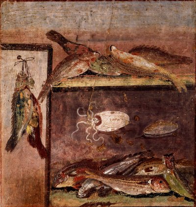 Arte romano: naturaleza muerta con peces de Roman