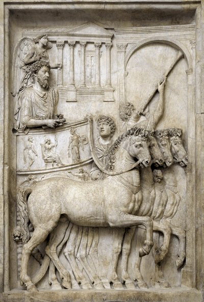 Emperador romano Marco Aurelio en su carro triunfal, siglo II de Roman