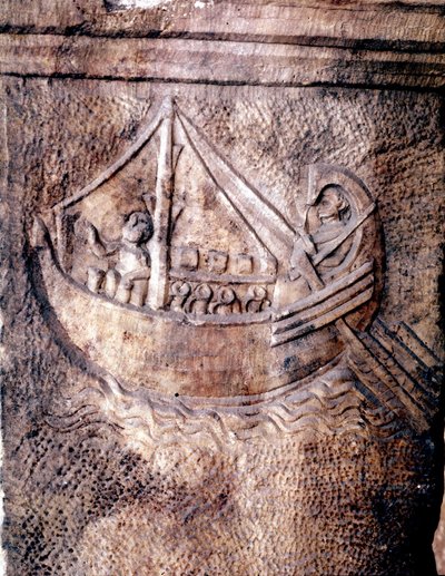 Barco de transporte romano. Bajo relieve del siglo II d.C. Museo Nacional Romano de Roman