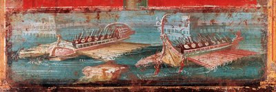 Barcos de guerra romanos en la entrada de un puerto (fresco) de Roman