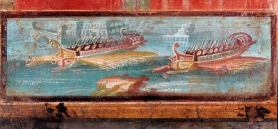Barcos de guerra romanos en la entrada de un puerto (fresco) de Roman