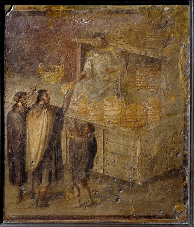 Escena que representa a un panadero vendiendo pan. (Fresco, siglo I) de Roman