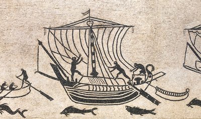 Barco acercándose a un puerto, detalle de un mosaico, siglo II d.C. de Roman