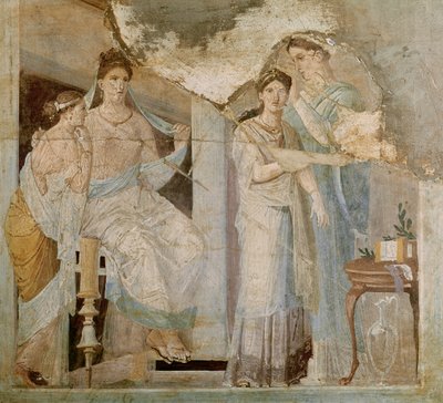 Esclava peinando a una chica, Herculano, tercer estilo (fresco) de Roman