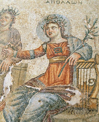 El mosaico de Apolo y Marsias (detalle de Plinio y Apolo) de Roman