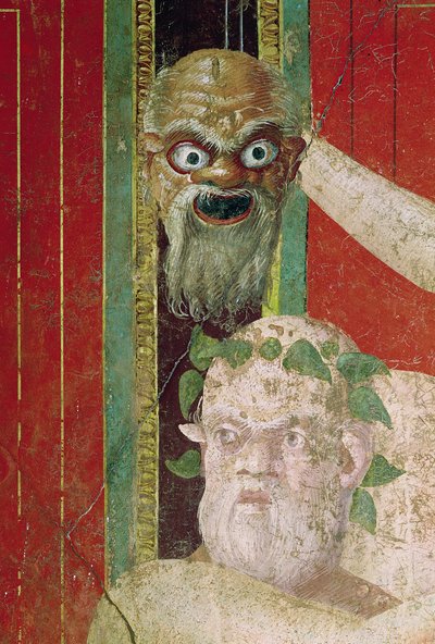 La cabeza del anciano Sileno, sobre la cual hay una máscara de Sileno, pared este, Oecus 5, 60-50 a.C. de Roman