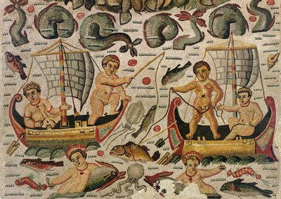 El Triunfo de Neptuno y Anfitrite (detalle de cupidos pescando) de Roman