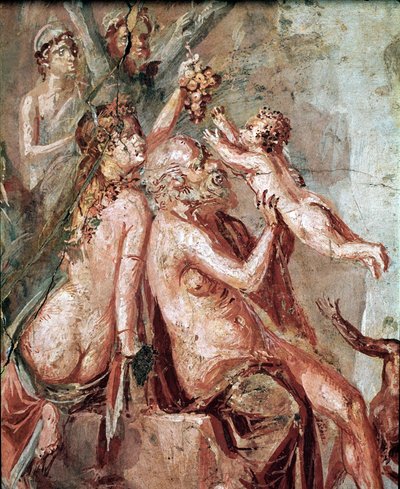 La infancia de Dionisio con Sátiro y Sileno (fresco) de Roman