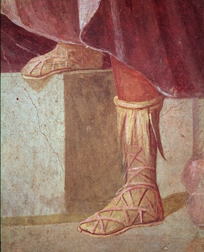 Los pies de Agamenón, en el Sacrificio de Ifigenia (fresco) de Roman