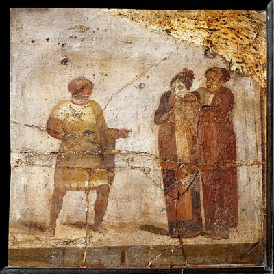 Escena de teatro. Fresco del sitio de Pompeya de Roman