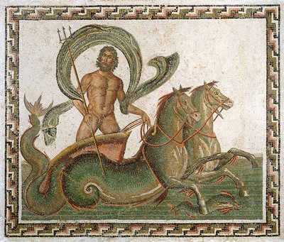 Triunfo de Neptuno, pavimento de la Casa de Wadi Blibane, Sousse (antigua Hadrumetum) de Roman