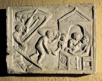 Descarga de carga y controles portuarios, bajorrelieve, civilización romana de Roman