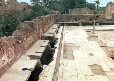 Vista de un baño comunal, posiblemente parte del complejo de baños de Adriano, c.127 d.C. de Roman