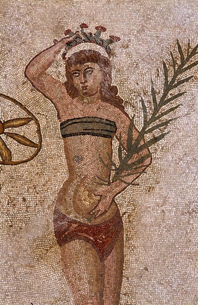 Jóvenes romanos en ejercicios físicos. Mosaico romano del siglo III-IV de Villa del Casale, Piazza Armerina de Roman