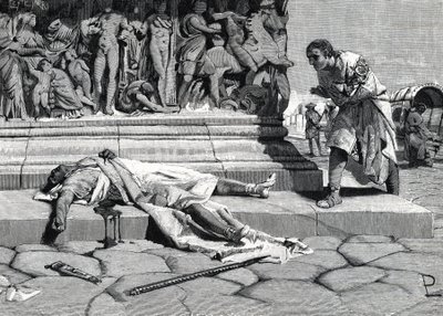 cadáver de Publio Clodio Pulcher (92-52 a.C.) hallado en la vía Apia de Roma (grabado) de Roman
