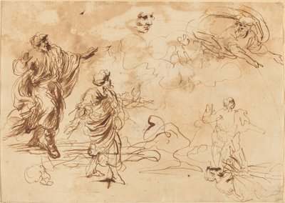 Estudios para una escena bíblica con Dios Padre apareciendo a una figura masculina con barba de Roman 17th Century