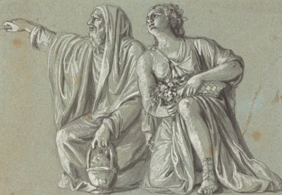 Dos figuras arrodilladas con ofrendas de Roman 18th Century